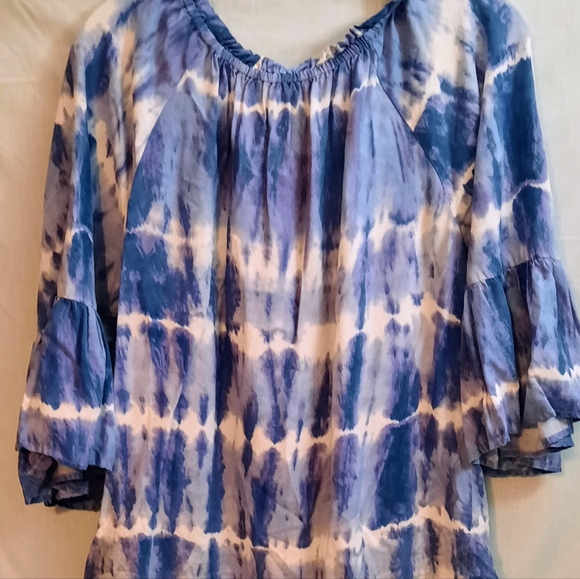 Seven7 Boho Blue Tie Dyed Top Large - Picture 2 of 5